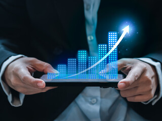Poster - investment technology, financial, return on investment - roi concepts. increasing arrow, the exponen