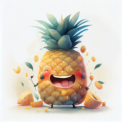 Wall Mural - Cartoon. Cute pineapple laughing. generative ai