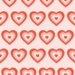 Wall Mural - Groovy romantic hearts seamless pattern. Hippie retro print for textile, wrapping paper, web design and social media in style 60s, 70s. Vector illustration