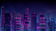 Cyberpunk Metropolis with Blue and Pink Neon lights. Night scene with Advanced Superstructures.