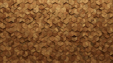 Wood, Timber Wall Background With Tiles. 3D, Tile Wallpaper With Diamond Shaped, Soft Sheen Blocks. 3D Render