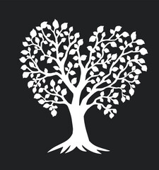 Wall Mural - tree heart vector silhouette on black background