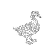 Continuous Curve One Line Drawing. Ducks Are Short-necked. Curve Abstract Art. Single Line Editable Stroke Vector Illustration Of Cute Duck For Logo, Syimbol, Wall Decor And Poster Print Decoration