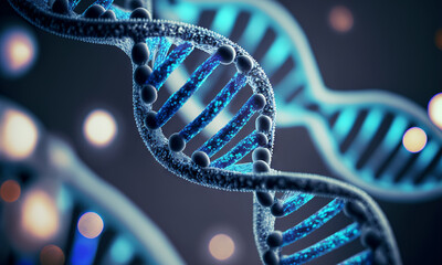 Aufkleber - Concept of the evolution of human DNA in the distant future. View under the microscope. Blue helix background close-up. Generative ai