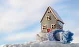 Fototapeta Mapy - House and home winter energy, heating and insulation background