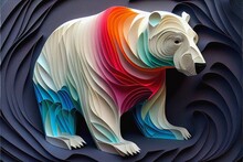 Colorful Polar Bear Papercraft Paper Cut Illustration, Rainbow White, Generative Ai