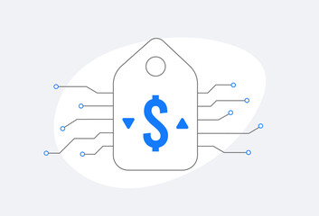 Fototapete - AI Pricing optimization concept. AI-driven online dynamic pricing intelligence icon. Artificial Intelligence and machine learning techniques for price optimization. Isolated on white background