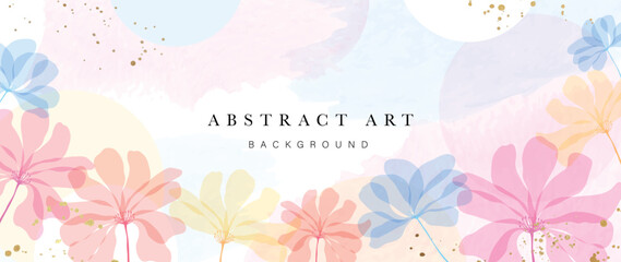 Abstract art background vector. Luxury watercolor botanical flowers with golden ink splatter texture background. Art design illustration for wallpaper, poster, banner card, print, web and packaging. 
