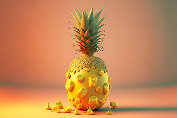 Sticker - On a background of vivid yellow, a pineapple bomb. Concept for minimal fruit. Generative AI