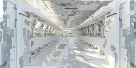 Poster - Futuristic sci-fi corridor room. Modern Future background style, interior concept. 3d rendering