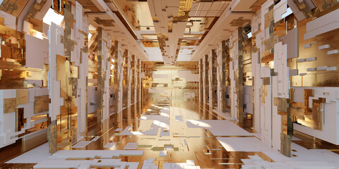 Poster - Futuristic sci-fi corridor room. Modern Future background style, interior concept. 3d rendering