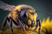 A Wild Bee In Quebec, Canada Gathering Pollen And Nectar On Yellow Goldenrod Flowers. Generative Ai.