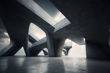 Poster - concrete floor and abstract futuristic architecture. Generative AI