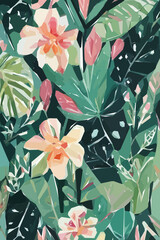  Floral Illustration Background, Colorful flowers, trees and leaves.