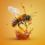 Fototapeta Panele - Honey Bee With Honey, generative AI