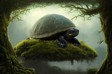 Turtle On A Rock Image Generated By AI Technology
