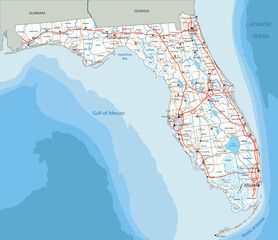 Wall Mural - High detailed Florida road map with labeling.