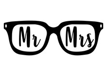 Logo Aislado Con Silueta De Gafas De Sol Con Palabra Mr And Mrs En Texto Manuscrito Para Su Uso En Invitaciones Y Tarjetas