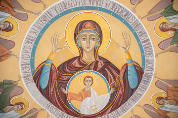 The painting representing Saint Mary, the mother of Jesus, at the Dumbrava monastery - Romania