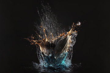 Poster - lone water splash on a dark background. generative ai