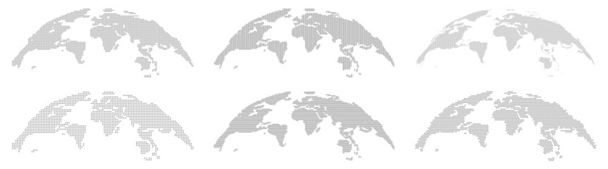 Wall Mural - globe world map with continents, isolated rounded hemispheres of earth digital dots set. business or