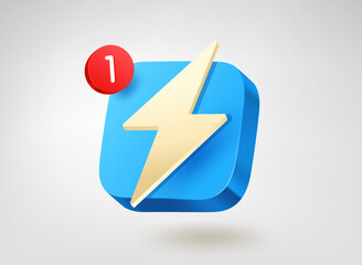 Poster - Golden flash on blue button. 3d vector mobile application icon