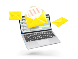 Poster - laptop with new letters. 3d vector banner 