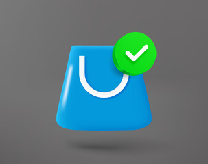 Poster - Shopping bag with green checkmark. 3d vector icon