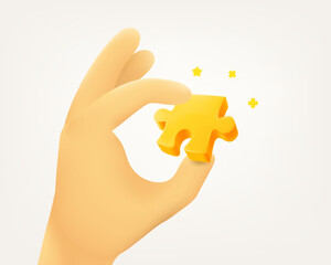 Aufkleber - Cute cartoon human hand holding puzzle element. 3d vector illustration