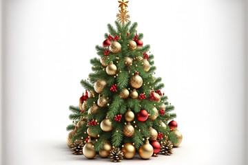 Sticker - Christmas tree with decorations, isolated on a white background. Generative AI