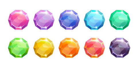 Set of cartoon colorful round crystal buttons.