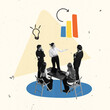 © master1305 - Contemporary art collage. Conceptual design. Team meeting. People, employees discussing current working issues, statistics