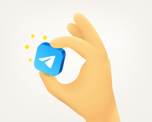 Aufkleber - Cute cartoon human hand catching blue icon. Internet messaging concept. 3d vector illustration