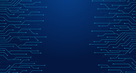 Fototapete - Modern technology circuit board texture background. Futuristic blue circuit board background. Quantum computer technology. Vector illustration