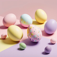 Wall Mural - Colorful festive Easter eggs on a pink background. Generative AI, generative artificial intelligence