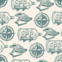 Sticker - Marine souvenirs monochrome pattern seamless