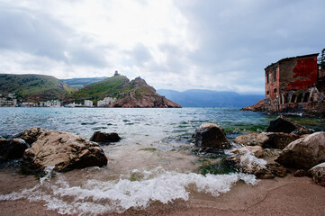 Poster - Balaklava Bay, Ukraine. Landscape with sea rock shore.