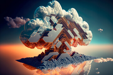 Wall Mural - Cloud computing technology concept. Futuristic illustration AI generated