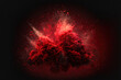 Red magic particles on a dark background are ideal for usage with premium overlay special effects. Generative AI