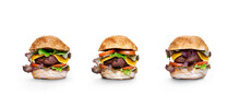 A Grilled Fast Food Beef Cheese Burger In A Sesame Bun Isolated Against A Transparent Background.