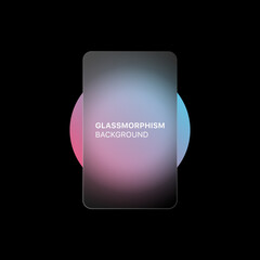 Poster - glassmorphism background banner with transparent glass frame template . Realistic Frosted glass morphism effect with blurred abstract gradient circle shape. Vector illustration
