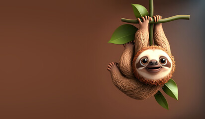 Wall Mural - Cute Cartoon Sloth Banner with Room for Copy (Generative AI)