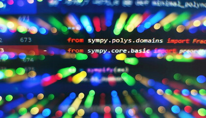 Abstract computer script about big data and blockchain database. Software developer programming code. Mining Cryptocurrency process program on display PC. Using Software.