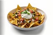 Yummy nachos from Mexico on a white bowl, isolated on a white background. Generative AI
