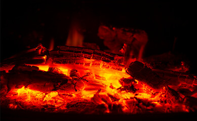 Wall Mural - Red hot coals in the fireplace