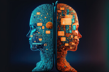Poster - Concept of artificial intelligence on smartphones. An individual using a smartphone and an artificial intelligence brain. Generative AI