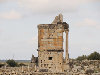 Wall Mural - Volubilis Roman ruins in Morocco- Best-preserved Roman ruins located between the Imperial Cities of Fez and Meknes