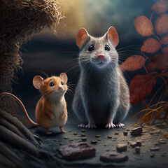 Wall Mural - Digital illustration two cute mice (Generative AI)