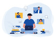 © apinan - vector business smart working and education with online video conference meeting concept and learning  from anywhere with internet connection technology.