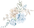 © Mariia - Watercolor dusty navy blue and beige floral bouquet, winter blossom flower gentle clip art, perfect for wedding invitation, baby shower, save the date, bridal shower party celebration